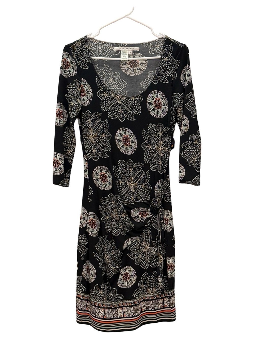 Max Studio Black Floral Print Dress with Cream and Coral Accents BOX41